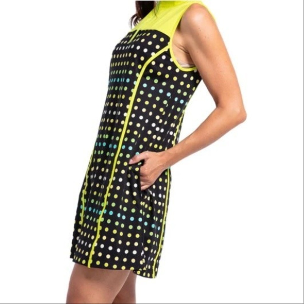 Kinona Sunny Days Golf Dress Women's S Black Green Polka‎ Dot Sleeveless